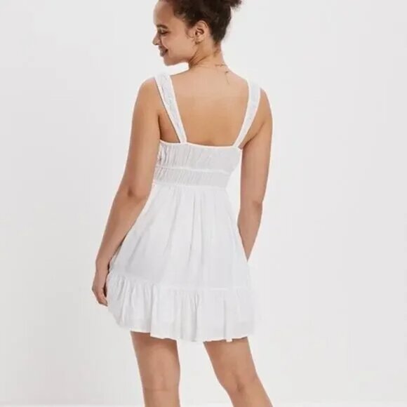Adorable White Ruffle Hem Tie-Front Sundress American Eagle Outfitters - Picture 2 of 7